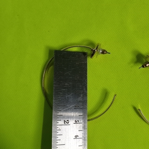 Goldtone large half hoop post earrings - Picture 2 of 5